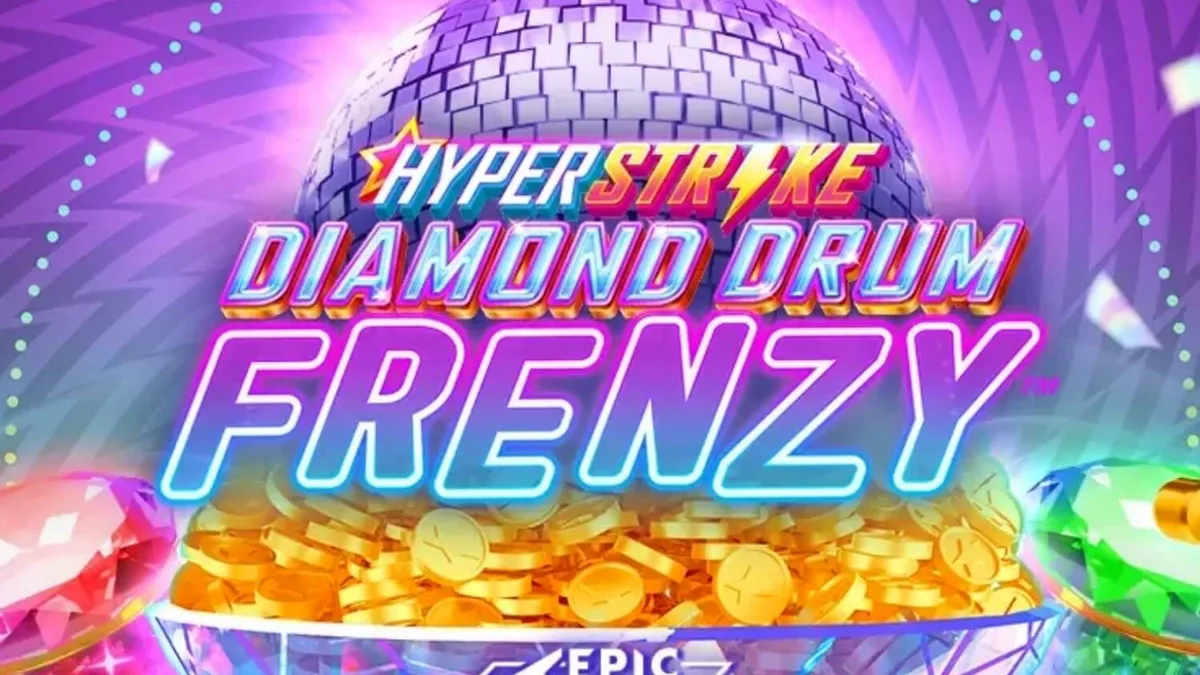 Tampilan visual slot Hyper Strike Diamond Drum Frenzy dengan nuansa neon
